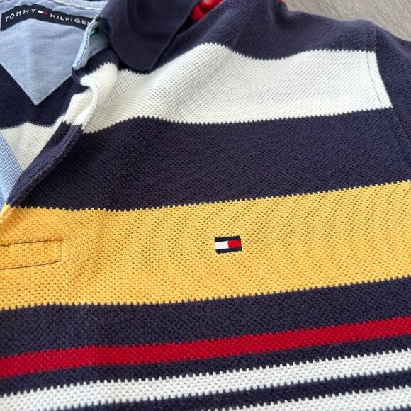 Tommy Hilfiger Men's Polo Shirt - Navy, Yellow, Red Stripes - Picture 2 of 4